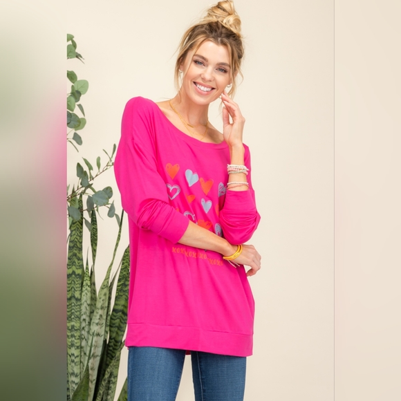 New Launch From Designer Celeste Full Size Heart Graphic Long Sleeve T-Shirt - Picture 5 of 6